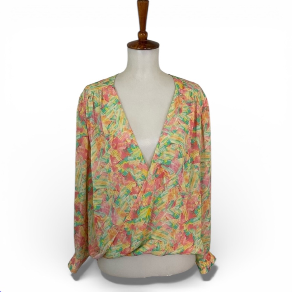 Dora‎ Landa 100% Silk Blouse XS Long Sleeve Chic Dreamy Artistic Vibrant  Bold